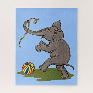 Puzzle éléphant heureux jouant avec la corde et le ballon