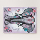 Puzzle Éléphant indien gris orné de fleurs (Horizontal)