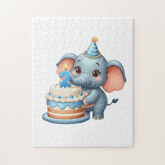 Puzzle Éléphant Mignon 2ème Anniversaire (Vertical)