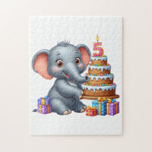 Puzzle Éléphant Mignon 5ème Anniversaire