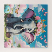 Puzzle Eléphant mignon avec couronne de fleurs (Horizontal)