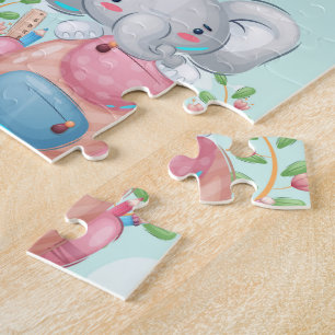 Puzzle Éléphant motif de rentrée scolaire