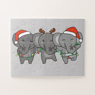 Puzzle Eléphant Noël Animaux mignons Jigsaw P