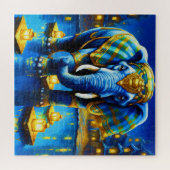 Puzzle Éléphant Régal En Bleu (Horizontal)