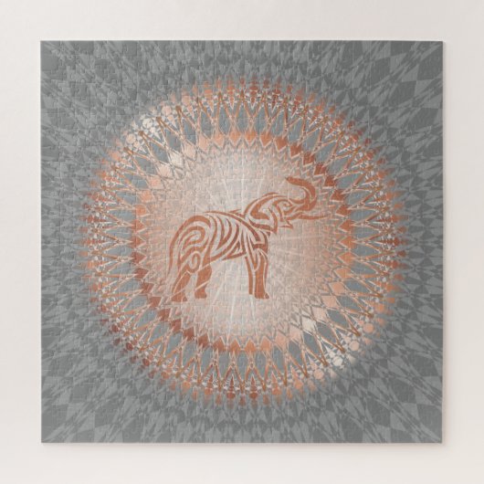 Puzzle Eléphant rose Gold Grey Mandala (Vertical)