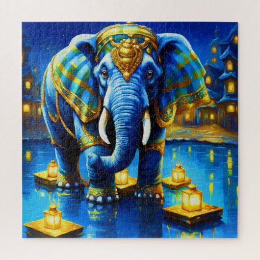 Puzzle Éléphant Royal En Bleu (Vertical)