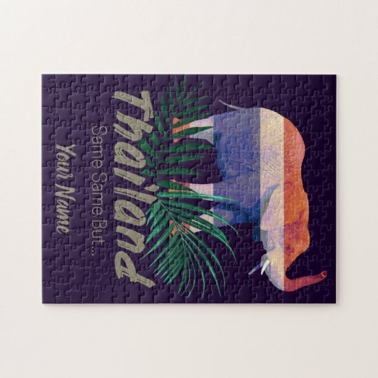 Puzzle Elephant thaïlandais with Flag and Jungle leaves (Horizontal)