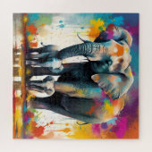 Puzzle Eléphants De La Mère Et Du Bébé Couleur Splash, (Horizontal)