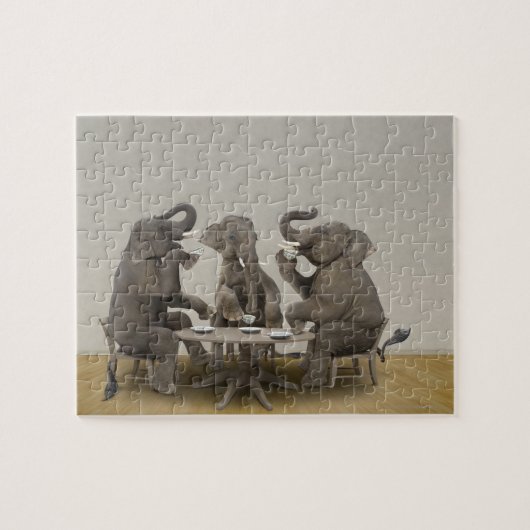 Puzzle Elephants having tea party (Horizontal)