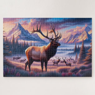 Puzzle Elk au lever du soleil, Montagnes, Faune
