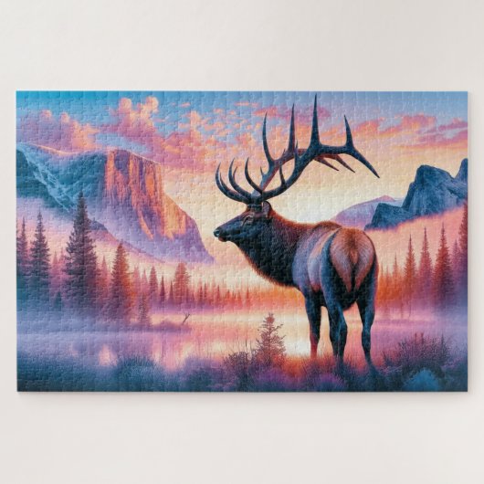 Puzzle Elk au lever du soleil, Montagnes, Faune (Horizontal)
