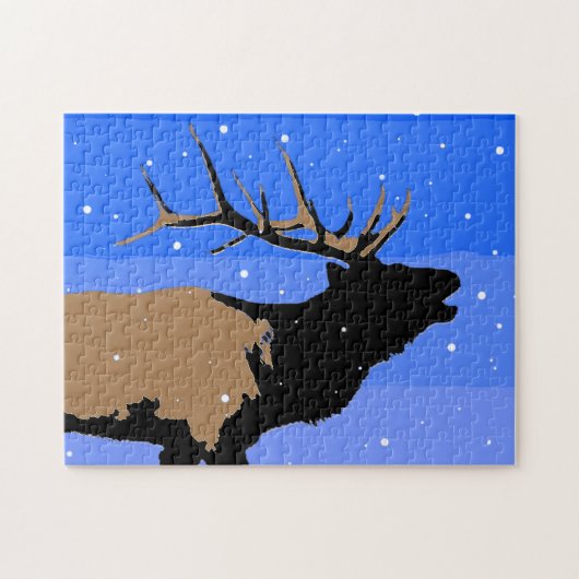 Puzzle Elk bouillonnant en hiver - Art original de la fau (Horizontal)
