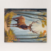 Puzzle Elk Forest Watercolor Landscape (Horizontal)
