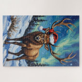Puzzle Elk Noble Bull Under the Northern Lights Hat (Horizontal)