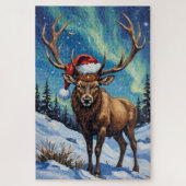 Puzzle Elk Noble Bull Under the Northern Lights Hat (Vertical)