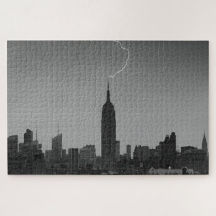 Puzzle Empire State Building Lightning Strike BW - A1