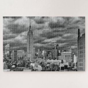 Puzzle Empire State Building, Stormy NYC skyline, B&W