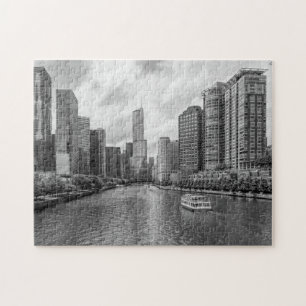 Puzzle En Niveaux De Gris De La Rivière Chicago Et