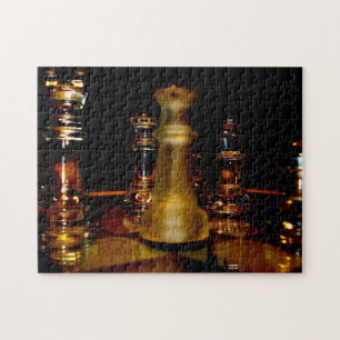 Puzzle en verre ambre de photo d'échecs
