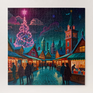 Puzzle Enchantant Marché de Noël Ville Wonderland d'hiver