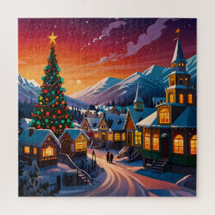 Puzzle Enchantant Marché de Noël Ville Wonderland d'hiver