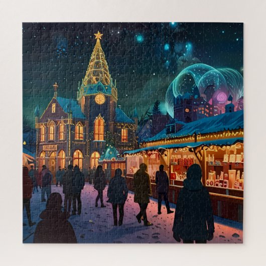 Puzzle Enchantant Marché de Noël Ville Wonderland d'hiver (Vertical)