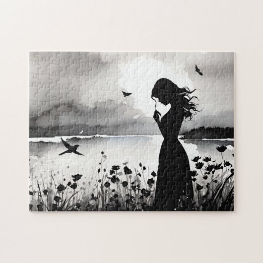Puzzle Enchanted Daydream : Black & White Thinking Woman (Horizontal)