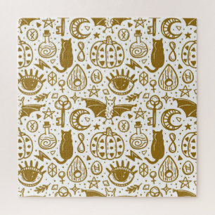 Puzzle encre dorée d'Halloween, motif en silhouette sans