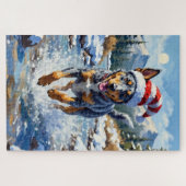 Puzzle Energetic Blue Heeler Dog Winter Creek Christmas (Horizontal)