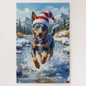 Puzzle Energetic Blue Heeler Dog Winter Creek Christmas (Vertical)