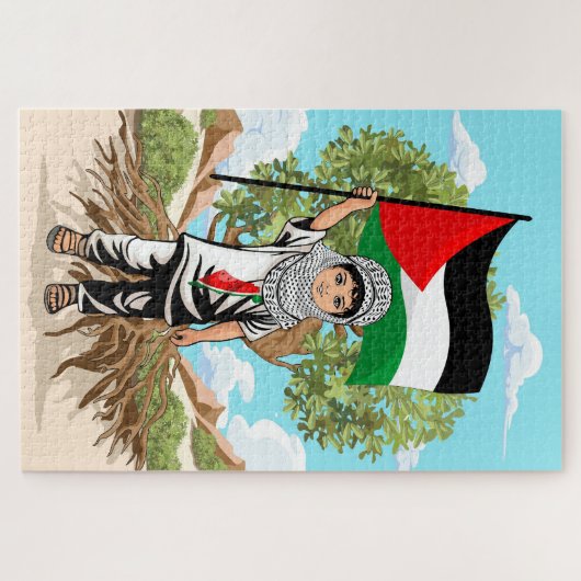 Puzzle Enfant avec Keffiyeh Palestine Drapeau et olivier (Horizontal)