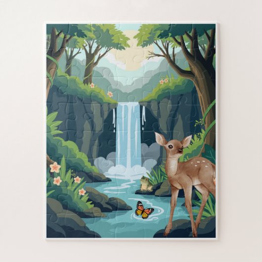 Puzzle Enfant Forêt de Cascade et Cerf Mignon (Vertical)