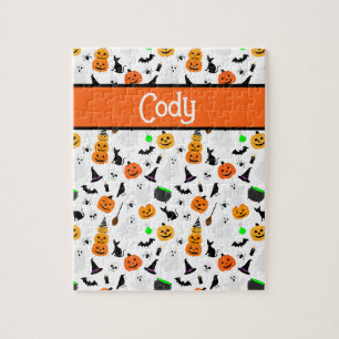 Puzzle Enfant Halloween Fantôme Citrouille Chat Noir Pers