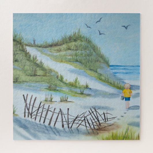 Puzzle enfant marchant sur la plage aquarelle peinture (Horizontal)