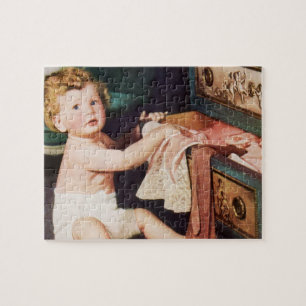Puzzle Enfant Mignon Vintage Jouant avec la Commode à Vêt