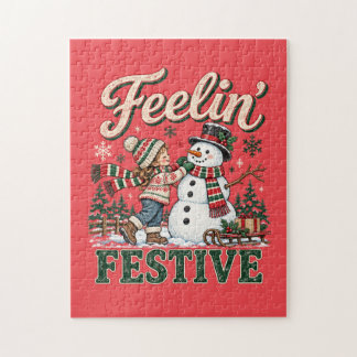 Puzzle Enfant qui sent Noël Festif Bonhomme de Neige
