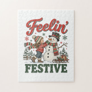 Puzzle Enfant qui sent Noël Festif Bonhomme de Neige