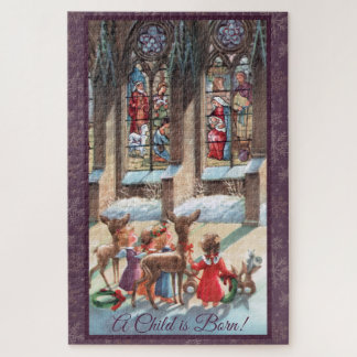 Puzzle Enfants à la fenêtre de l'église de Noël