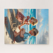 Puzzle Enfants Bâtir un château de sable sur la plage (Horizontal)