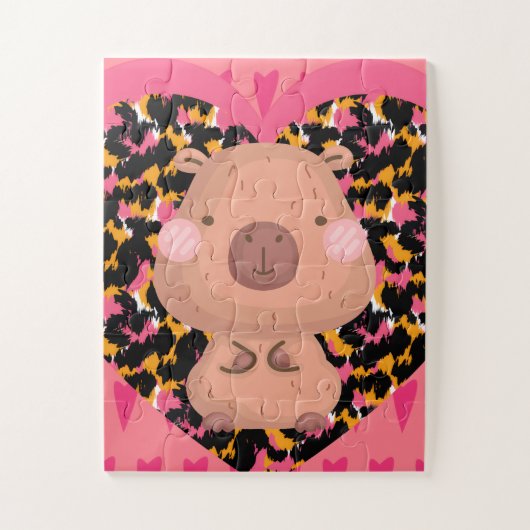 Puzzle Enfants Cabybara et cœurs (Vertical)