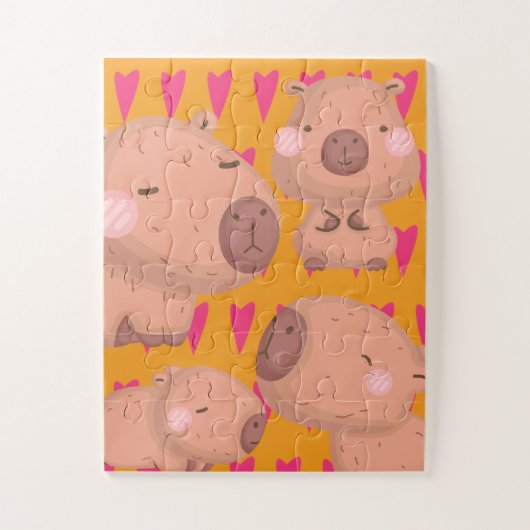 Puzzle Enfants Cabybaras et Cœurs (Vertical)