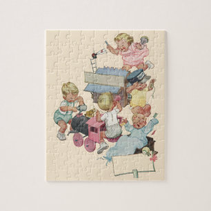 Puzzle Enfants d'époque s'amusant avec des trains jouets