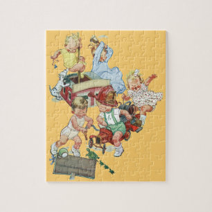 Puzzle Enfants en bas âge jouant avec des camions de pomp