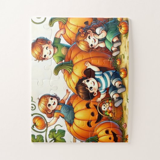 Puzzle Enfants jouant dans un patch Citrouille (Vertical)