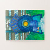 Puzzle Enfants nommés faits sur commande de train bleu de (Horizontal)