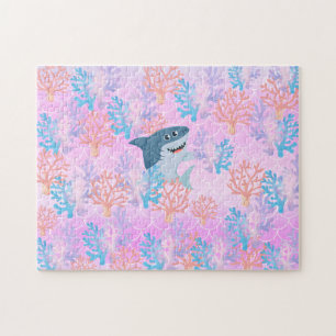 Puzzle enfants requin magique sous le dégradé de l'arc-en