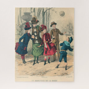 Puzzle Enfants victoriens antiques jouant au ballon Hiver
