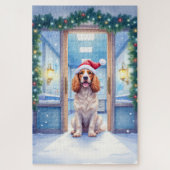 Puzzle English Cocker Spaniel Nurse Station Santa Hat (Vertical)