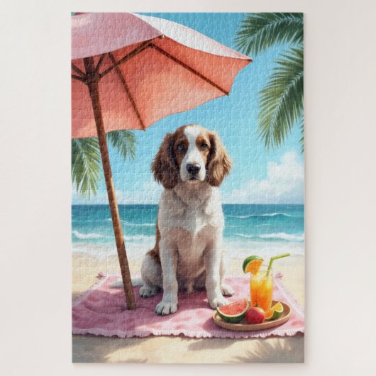 Puzzle English Setter Beach Relax Scene (Vertical)