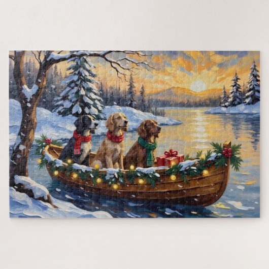 Puzzle English Setter Christmas Boat Holiday (Horizontal)
